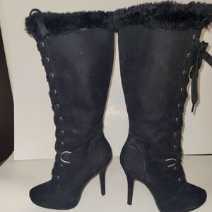 Andiamo Arider womens lace up  Faux suede Faux fur high heel boots sz 7.5